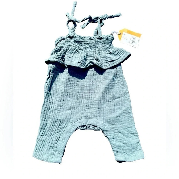 Grayson Collective Baby Muslin Ruffle Strap Romper Blue Size 0–3M - Picture 1 of 3